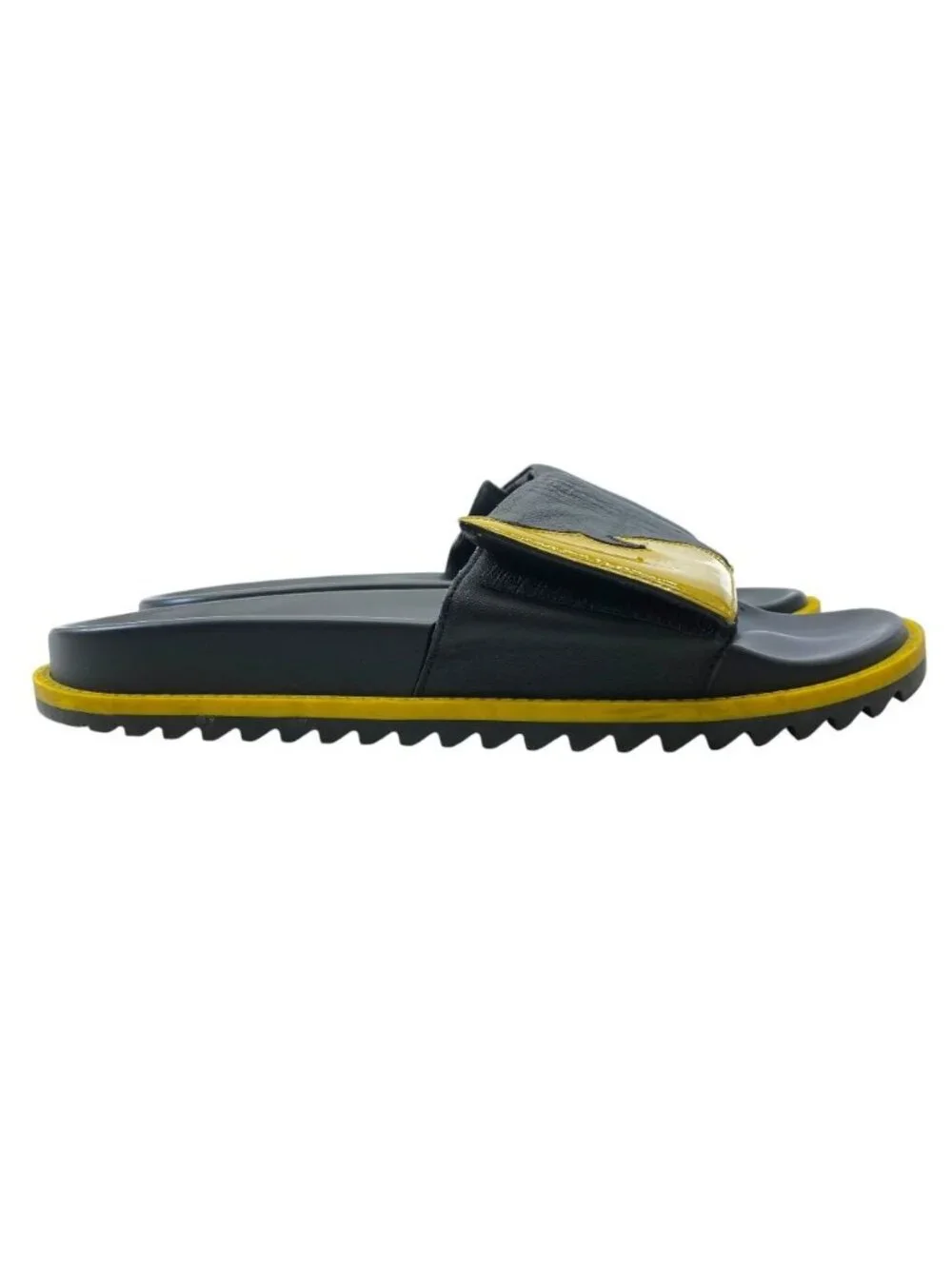 Fendi Monster Star Bag Bugs Slide Sandals Leather Black Yellow High Quality